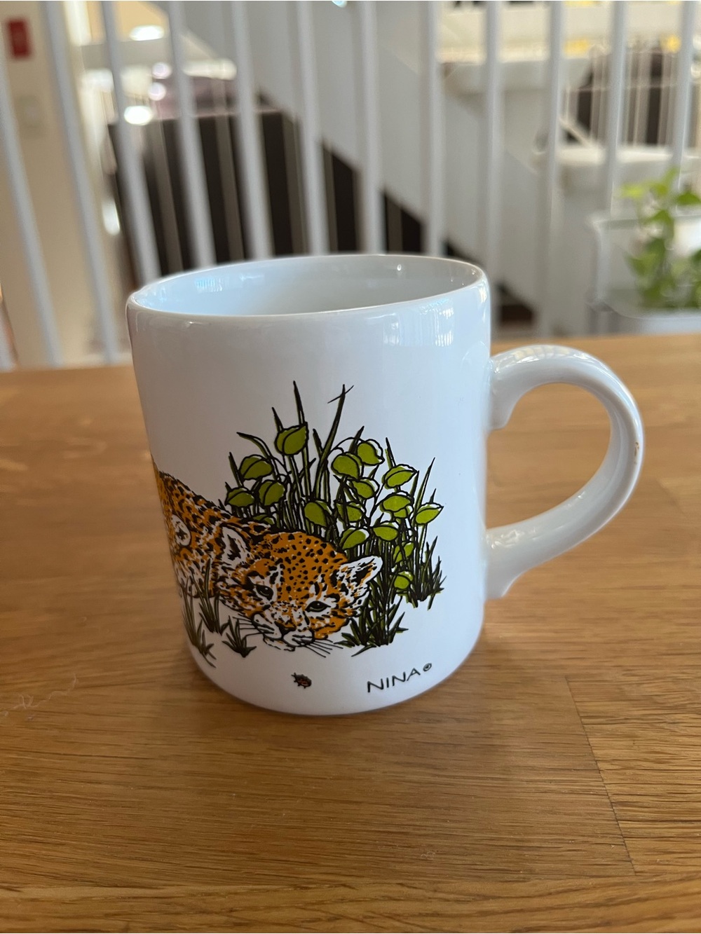 Vintage Leopard Cubs & Ladybug Ceramic Mug Nina Made in England